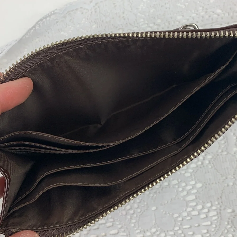 Coach Opt art brown patent leather wallet wristlet Shiny Pockets New